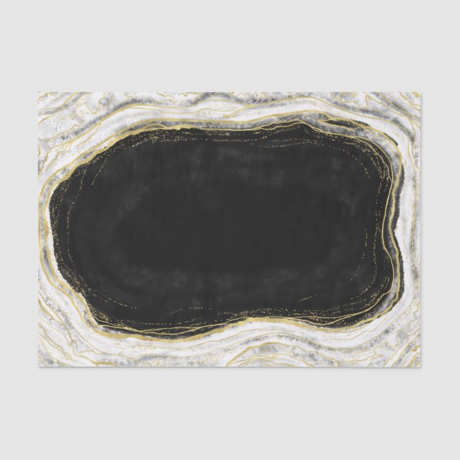 Black White & Gold Geode Agate Marble Wedding Tissue Paper (Front)