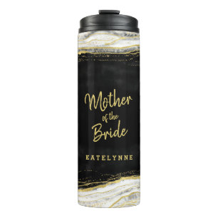 Black White & Gold Geode Agate Mother of the Bride Thermal Tumbler