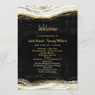 Black White & Gold Geode Agate Wedding Ceremony Programme