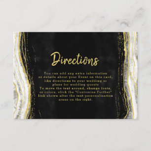 Black White & Gold Geode Agate Wedding Directions Enclosure Card