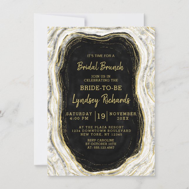 Black White & Gold Geode Bridal Brunch Shower Invitation (Front)