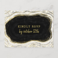 Black White & Gold Geode Wedding Meal Choice RSVP