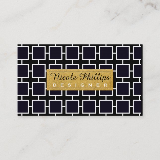 Black White & Gold Geometric Chic Business Card (Front)