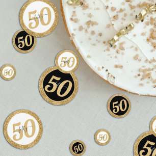 Black & White Gold Glitter 50 Fifty 50th Birthday Confetti