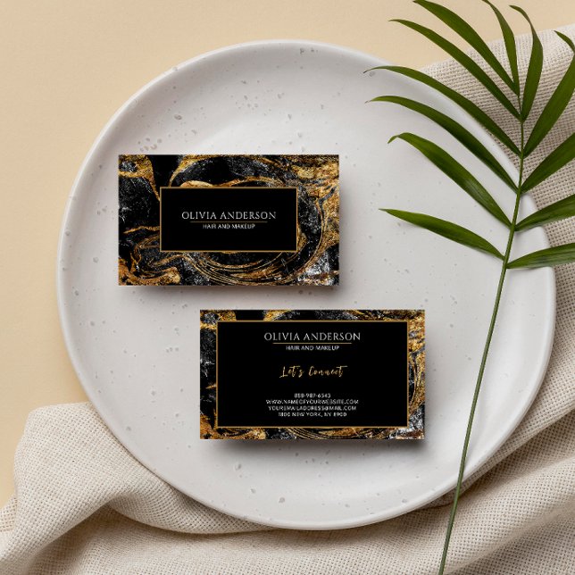 Black & White Gold Glitter Marble Agate Modern  Business Card (Creator Uploaded)