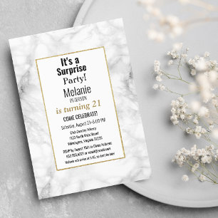 Black white gold glitter marble Birthday Party Invitation