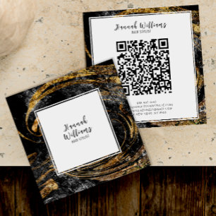 Black & white Gold Glitter Qr Code Abstract Marble Square Business Card