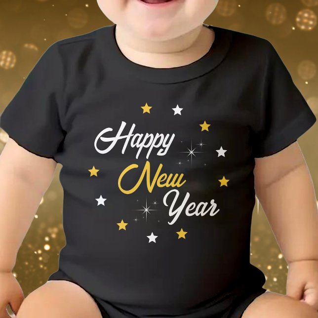 Black White & Gold Happy New Year Baby Bodysuit (Black White & Gold Happy New Year Baby Bodysuit)