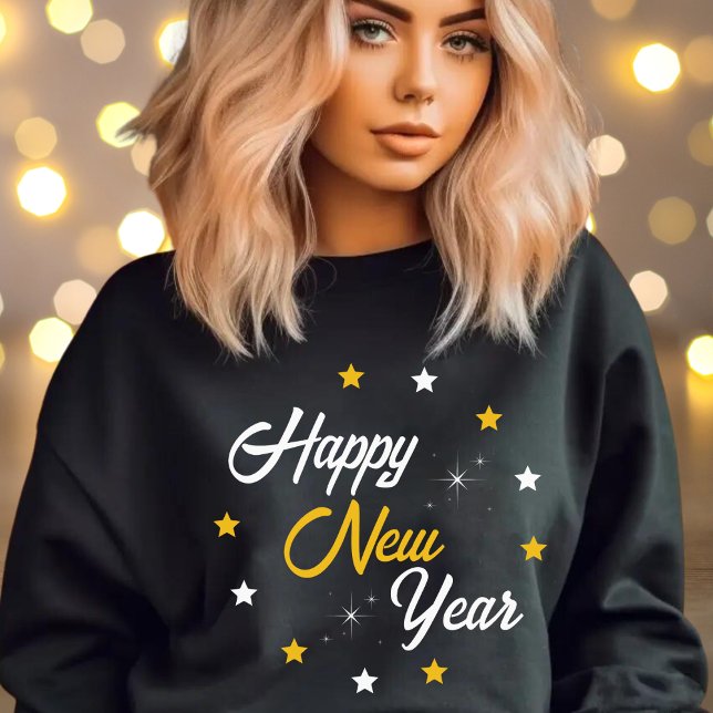 Black White & Gold Happy New Year Sweatshirt (White Black & Gold Happy New Year Sweatshirt)