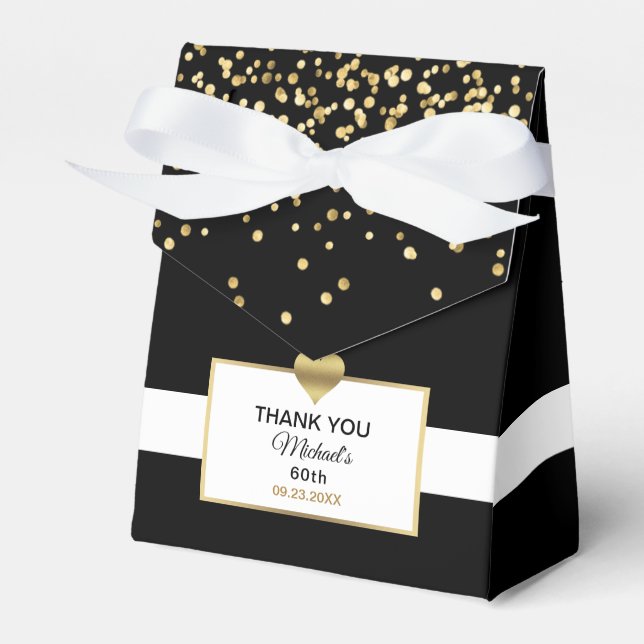 Black White Gold Heart Party Favour Birthday Favour Box (Front Side)