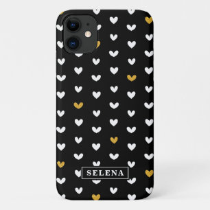 Black White Gold Heart Pattern with Custom Name Case-Mate iPhone Case
