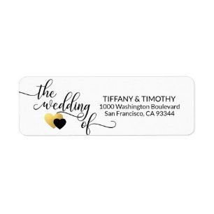 Black White Gold Hearts Wedding Return Address