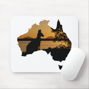 Black, White & Gold Kangaroo Sunset Australia Mouse Pad
