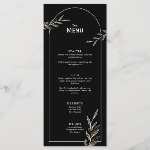 Black White Gold Leaf Wedding Event Menu Flat Card