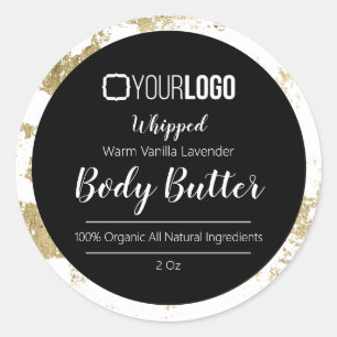 Black White Gold Leaf YOUR LOGO Body Butter Label