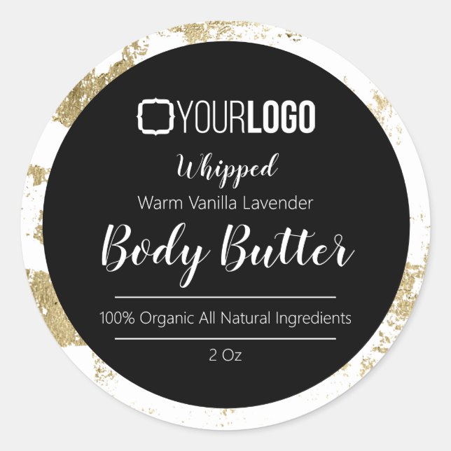 Black White Gold Leaf YOUR LOGO Body Butter Label (Front)