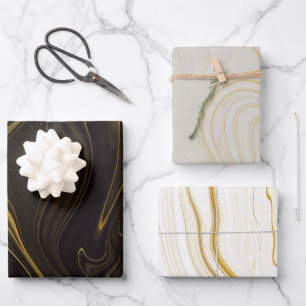 Black White Gold Marble Agate Glitter Wrapping Paper Sheet