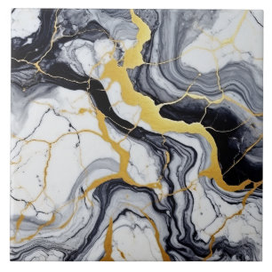 Black White Gold Marble And Alcohol Ink Abstract Tile