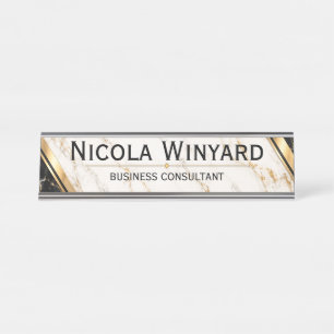 Black White Gold Marble Desk Nameplate