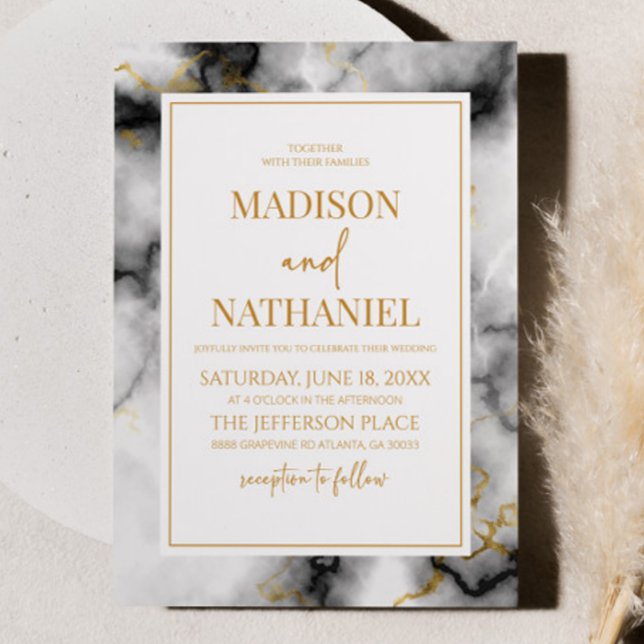 Black White Gold Marble Elegant Wedding Invitation (Creator Uploaded)
