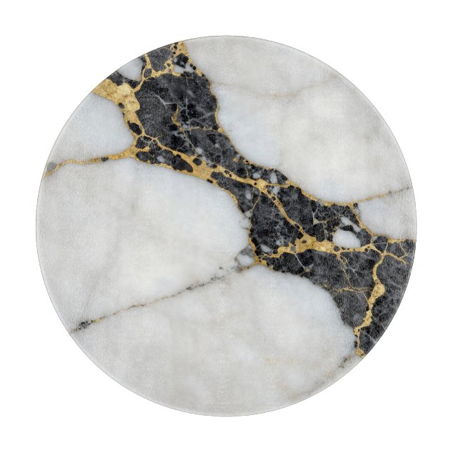 Black White Gold Marble Luxury Cutting Board (Front)