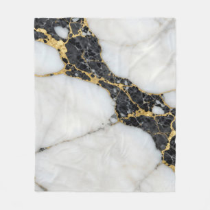 Black White Gold Marble Luxury Fleece Blanket