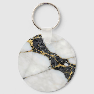 Black White Gold Marble Luxury Key Ring