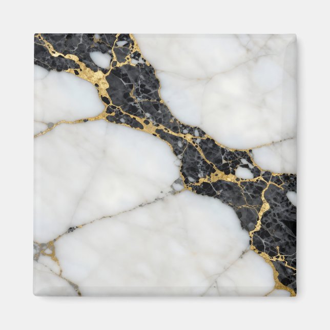 Black White Gold Marble Luxury Magnet (Front)