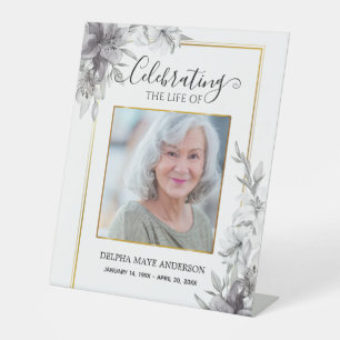 Black, White Gold Minimalist Funeral  Pedestal Sign