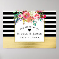 Black White Gold Modern Floral Glam Wedding Banner
