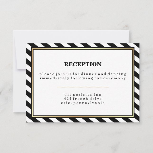 Black White Gold Modern Glam Stripes Reception Invitation (Front)