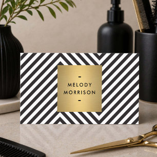 Black White Gold Modern Hair Stylist Business Card