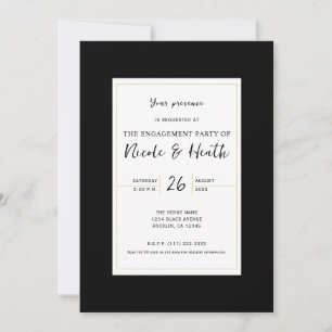 Black White Gold Modern Minimal Elegant Engagement Invitation