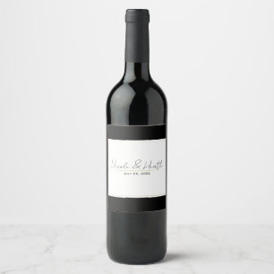 Black White Gold Modern Minimal Elegant Wedding Wine Label