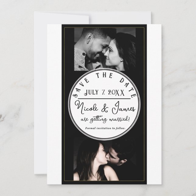 Black White Gold Modern Minimal Save the Date (Front)