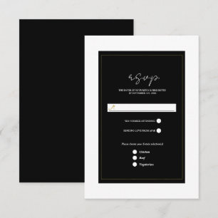 Black White Gold Modern Minimal Wedding RSVP Card