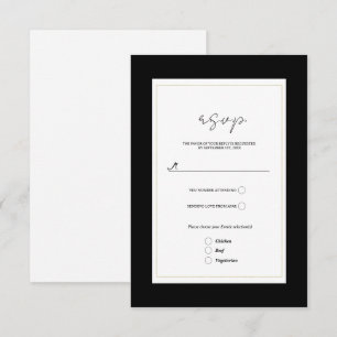 Black White Gold Modern Minimal Wedding RSVP Card