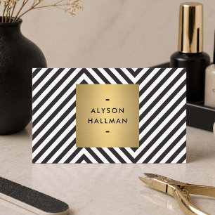 Black White Gold Modern Nail Tech Business Card