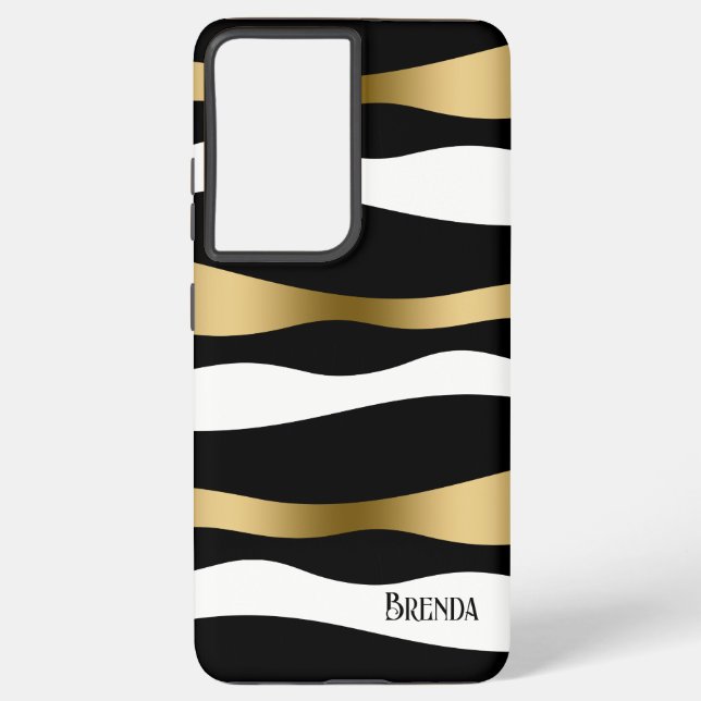 Black White & Gold Modern Zebra pattern Samsung Galaxy S21+ Case (Back)