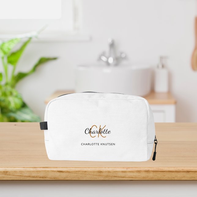 Black white gold monogram initials name dopp kit (Creator Uploaded)