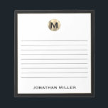 Black White Gold Monogram Lined Notepad<br><div class="desc">Keep your notes organised and stylish with this personalised lined notepad featuring a sleek black and gold initial monogram. With plenty of lined pages, this notepad is perfect for jotting down ideas, taking notes, or making to-do lists. The classic block typography and black border give it a professional and sophisticated...</div>