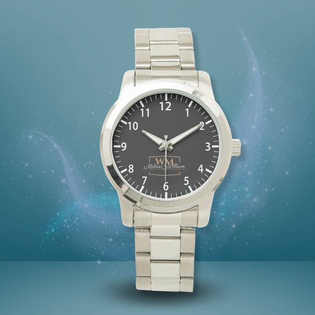 Black White Gold Monogram Name Script Watch (Creator Uploaded)