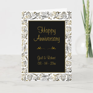Black White Gold Photo Happy Anniversary Card