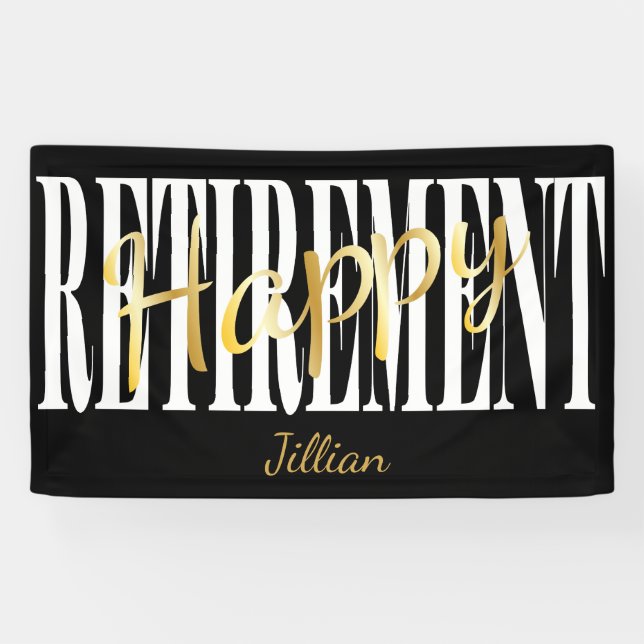 Black, White & Gold Retirement Party Banner (Horizontal)