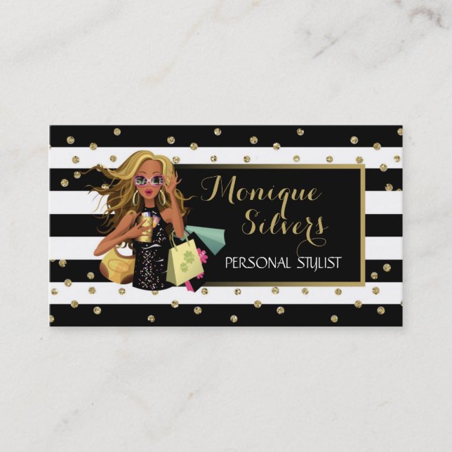 Black & White/Gold Savvy Shopper Business Card (Front)