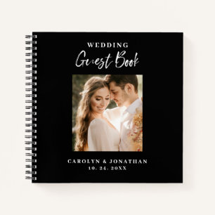 Black & White Gold Script Photo Wedding Guestbook Notebook