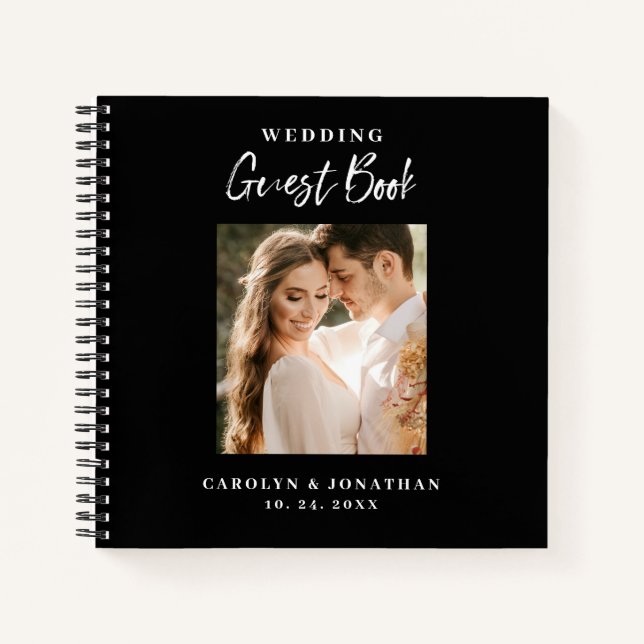 Black & White Gold Script Photo Wedding Guestbook  Notebook (Front)
