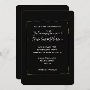 Black White Gold Simple Chic Wedding Invites