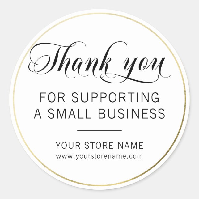 Black White Gold Small Business Thank You Classic Round Sticker (Front)