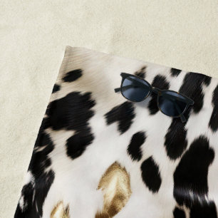 Black White Gold Southwest Cowhide  Beach Towel